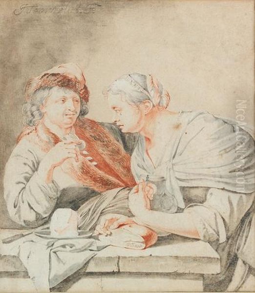 Paar Mit Kase, Brotlaib Und Krug. Oil Painting by Jacob Van Toorenvliet