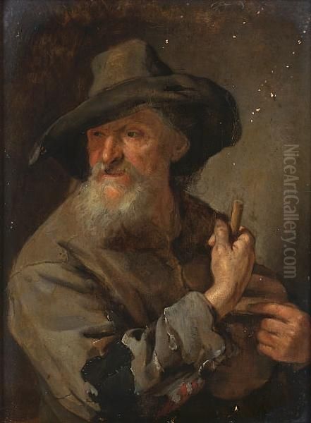 A Peasant Man Holding A Staff Oil Painting by Jacob Van Toorenvliet