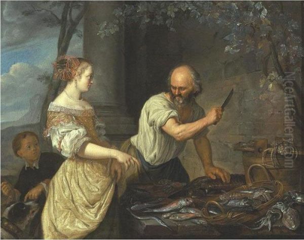 A Fish Seller Oil Painting by Jacob Van Toorenvliet