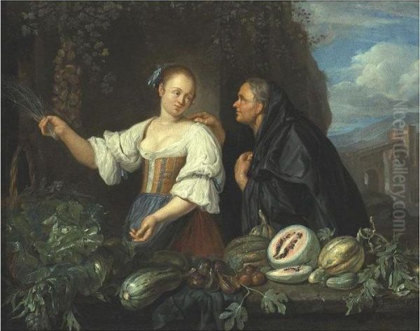 A Vegetable Seller Oil Painting by Jacob Van Toorenvliet