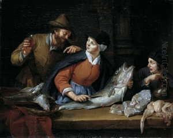 Die Fischverkauferin. Oil Painting by Jacob Van Toorenvliet