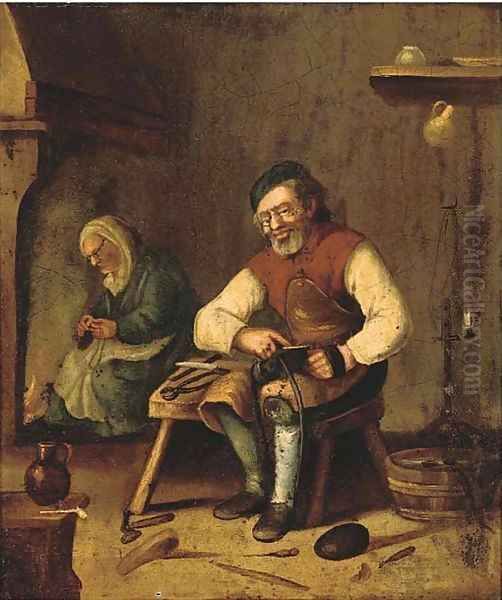 A cobbler in an interior Oil Painting by Berlin School