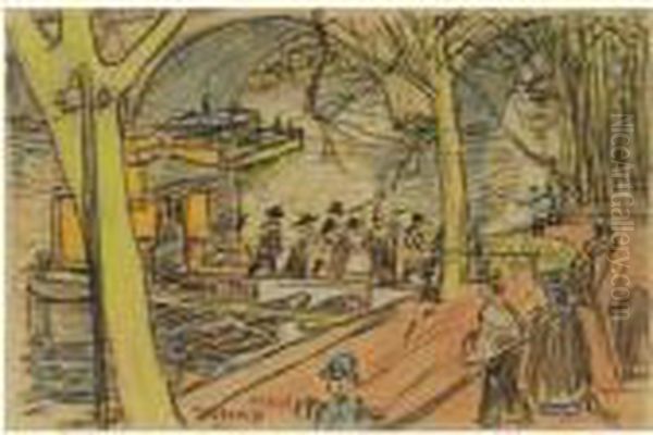 Seine Kade Te Parijs Met Figuren Oil Painting by Jan Toorop