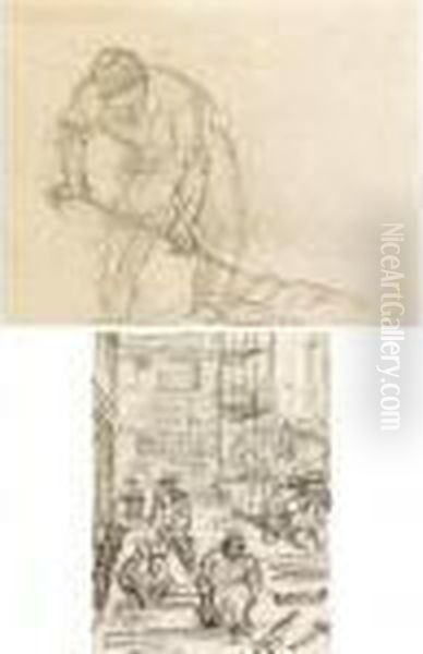 Recto: A Buildingsite; Verso: A Man Digging Oil Painting by Jan Toorop