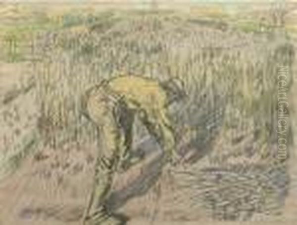 Boonensnijder; Harvesting Beans Oil Painting by Jan Toorop