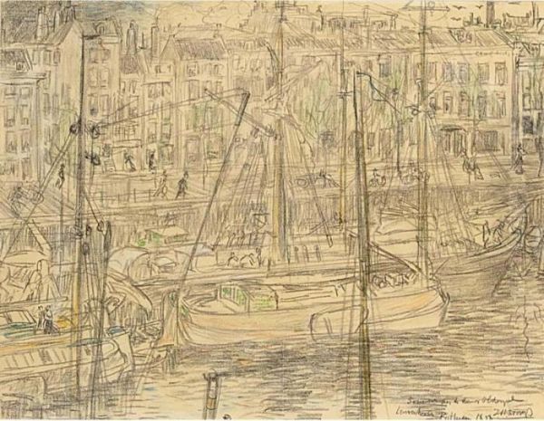 A View Of The Leuvehaven, Rotterdam Oil Painting by Jan Toorop