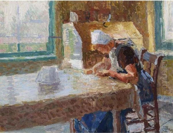 Interieur With A Girl From Walcheren Oil Painting by Jan Toorop