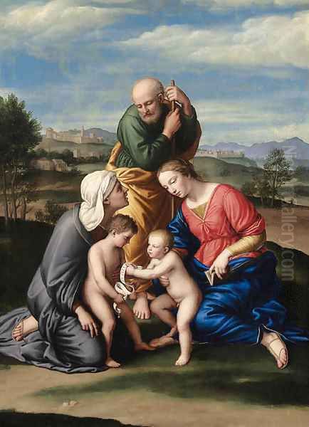 The Holy Family with the Infant Saint John the Baptist and Saint Elizabeth Oil Painting by Giovanni Battista Salvi, Il Sassoferrato