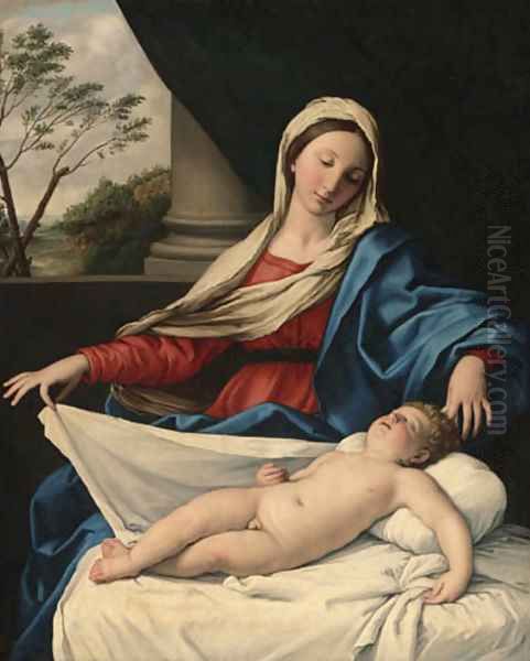 The Madonna adoring the sleeping Child Oil Painting by Giovanni Battista Salvi, Il Sassoferrato