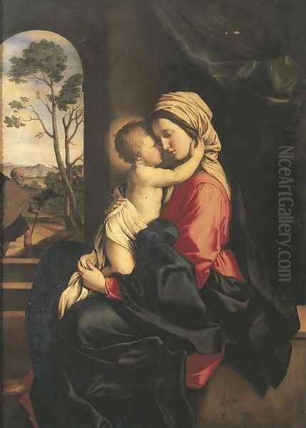 The Madonna and the Christ Child embracing in an interior Oil Painting by Giovanni Battista Salvi, Il Sassoferrato