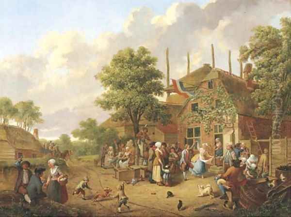 'Boeren Buijtenvreugt' a wedding dance in a village Oil Painting by Hendrick Willelm Schweickhardt