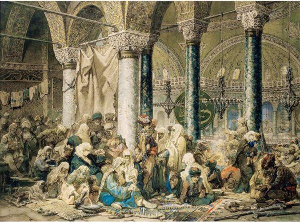 Refugies Dans Une Galerie De La Mosquee Sainte Sophie, D'apres Amadeo Preziosi Oil Painting by Gyula Tornai