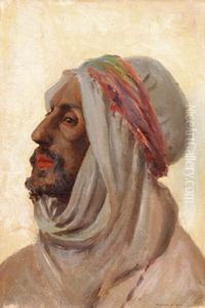 Head Of A Bedouin Oil Painting by Gyula Tornai