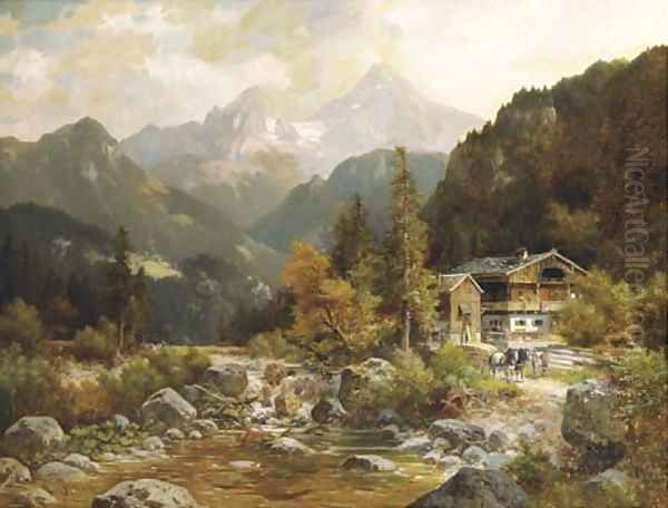 At the sawmill Oil Painting by Ludwig Schell