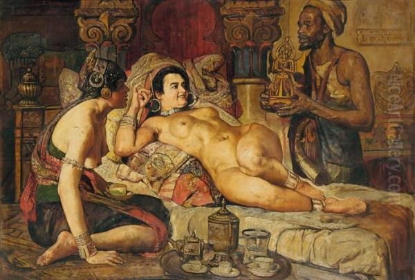 Odaliske Mit Diener Und Dienerin Im Harem Oil Painting by Gyula Tornai