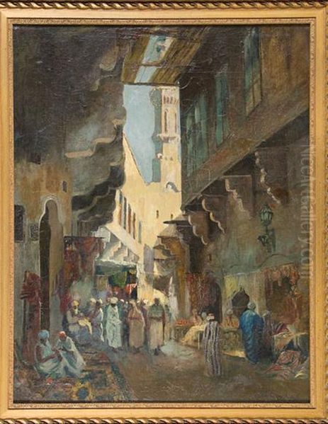 Arab Marketplace Oil Painting by Gyula Tornai