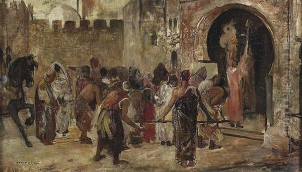 Orientalische Szene Mit Sklavenhandlern. Oil Painting by Gyula Tornai