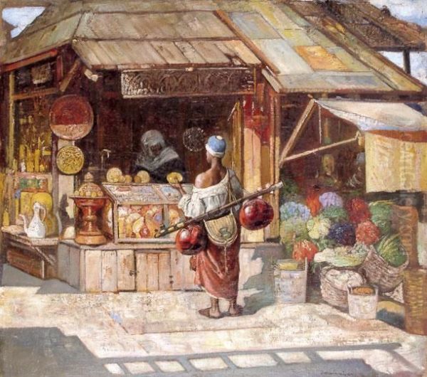 Arab Piac Oil Painting by Gyula Tornai