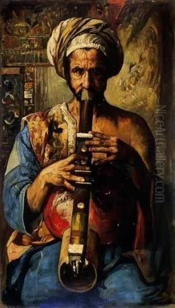 Snake-charmer Oil Painting by Gyula Tornai