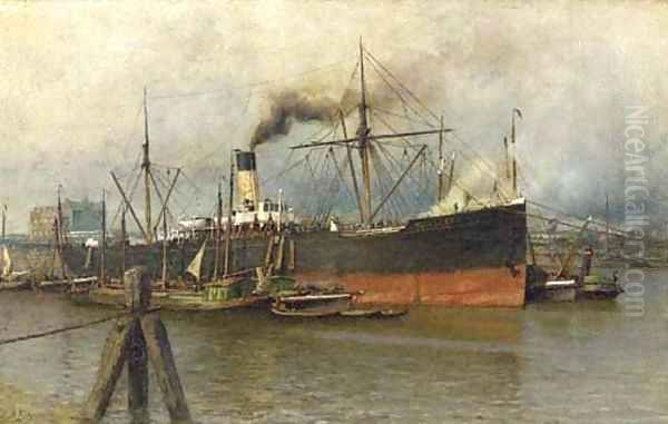 The 'Goldberg' at the Rotterdam docks Oil Painting by Piet Schipperus