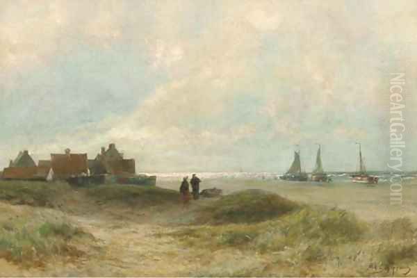 The beach seen from the dunes Oil Painting by Piet Schipperus