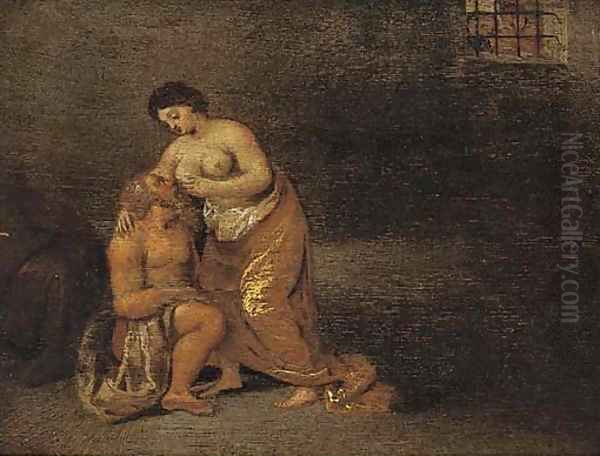 Roman Charity Oil Painting by Pieter Spykerman