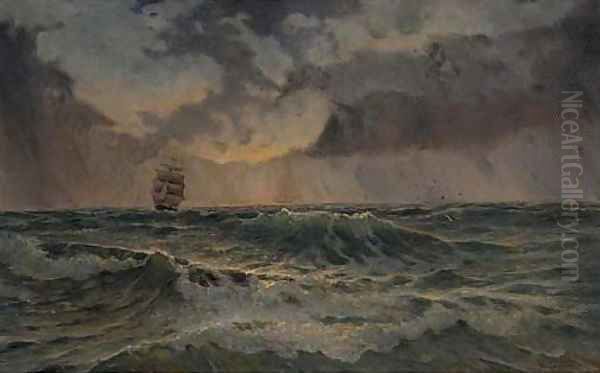 A two-masted barque in choppy waters Oil Painting by Wladyslaw Stachowski