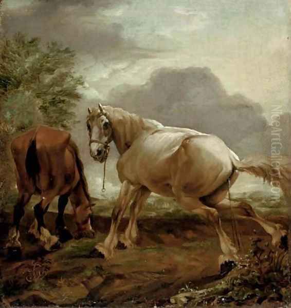 Two horses in a landscape Oil Painting by Dirck Willemsz. Stoop