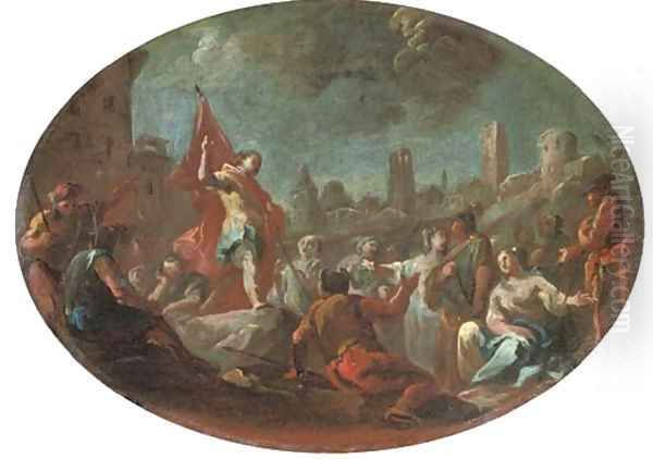 A bozzetto Saint George after his triumph over the dragon Oil Painting by Francesco Solimena