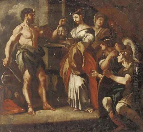 Salome receiving the head of Saint John the Baptist Oil Painting by Francesco Solimena