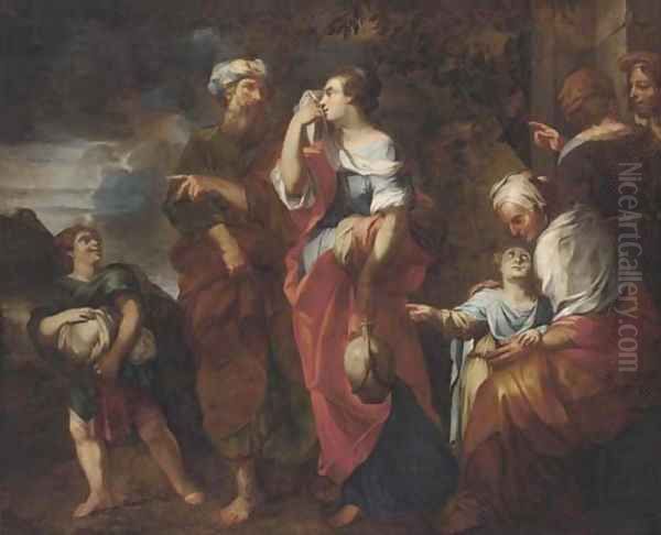 The Banishment of Hagar and Ishmael Oil Painting by Francesco Solimena