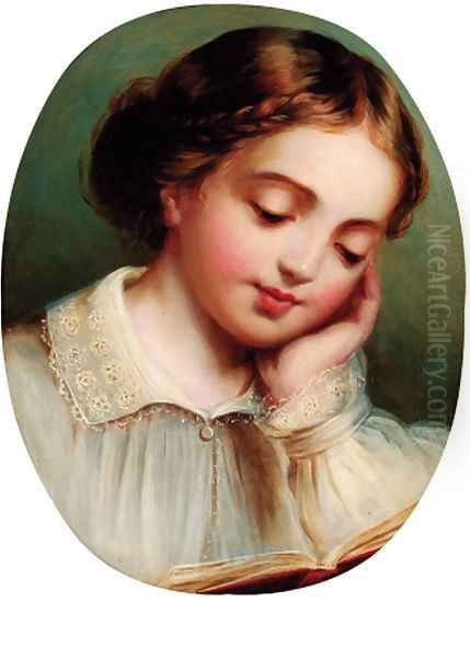 A young girl reading Oil Painting by James Sant