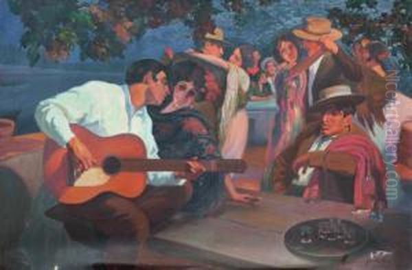 Dia De Fiesta Oil Painting by Joaquin Torres-Garcia