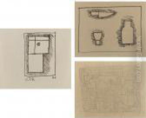 A Group Of Three Drawings: 
Drawing With Objects; Abstract Form; Objects With Lines In 
Contraposition by Joaquin Torres-Garcia