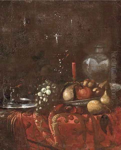 Grapes, pears, roemers, an earthenware jug Oil Painting by Juriaen van Streeck