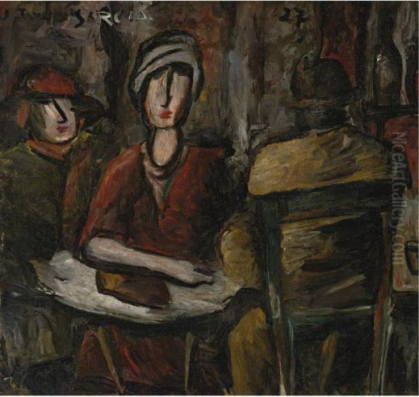 Dos Mujeres En Un Cafe Oil Painting by Joaquin Torres-Garcia