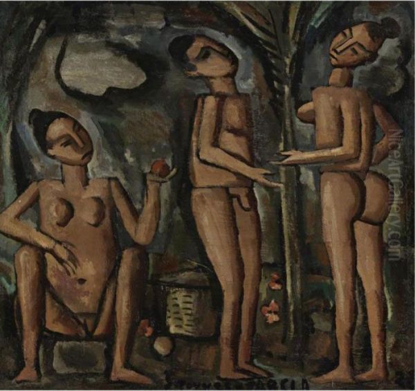 Adam And Eve Oil Painting by Joaquin Torres-Garcia