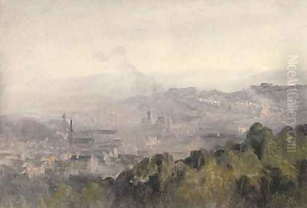 A panorama of Edinburgh Oil Painting by Telemaco Signorini