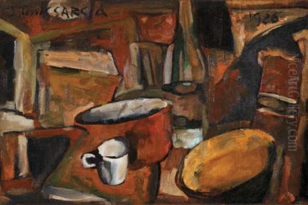 Composition A La Tasse Blanche Et A La Miche De Pain Oil Painting by Joaquin Torres-Garcia