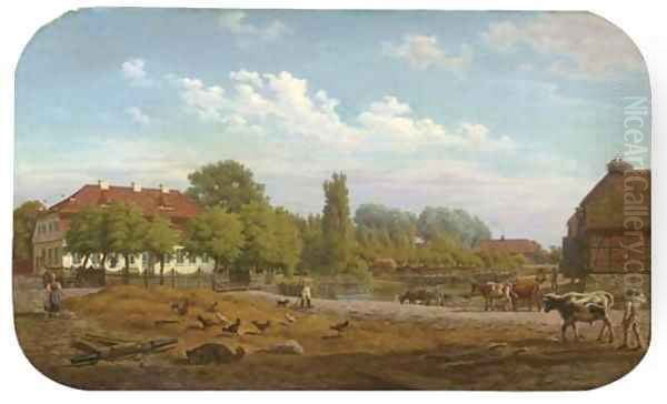 A view of the village of Hohen Demzin, Mecklenburg Vorpommern, Germany Oil Painting by Bernhard Schmidt