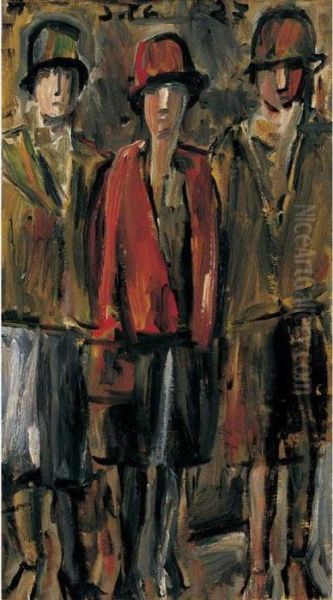 Three Standing Figures Oil Painting by Joaquin Torres-Garcia