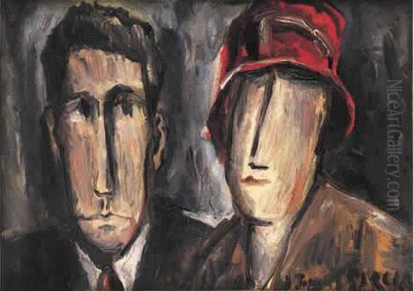 Couple, Vers 1925 Oil Painting by Joaquin Torres-Garcia