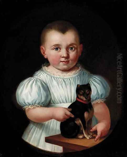 Portrait of a young boy with a dog Oil Painting by German Provincial School