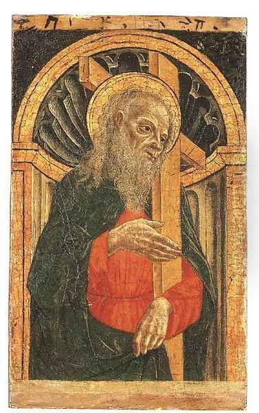 Saint Andrew, in an architectural niche Oil Painting by Master Of The Pala Sforzesca