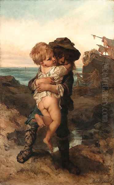 The fisherman's children Oil Painting by Norbert Schrodl