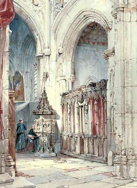 Eccleciastical figures in a cathedral interior Oil Painting by Thomas Scandrett