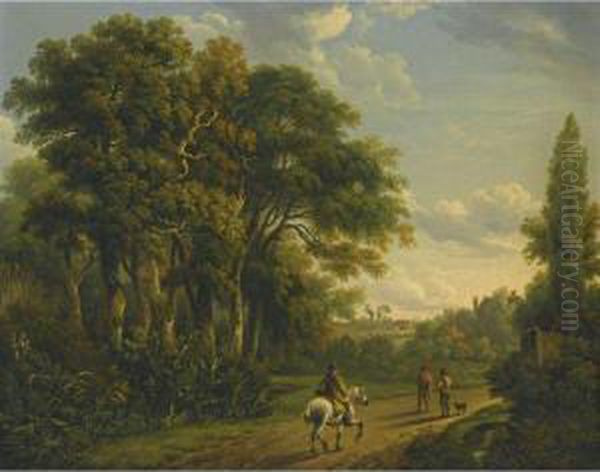 A Horseman And Figures On A Country Lane Oil Painting by Charles Towne