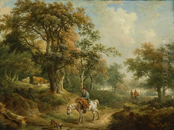 A Wooded Landscape With A Man Onhorseback Oil Painting by Charles Towne