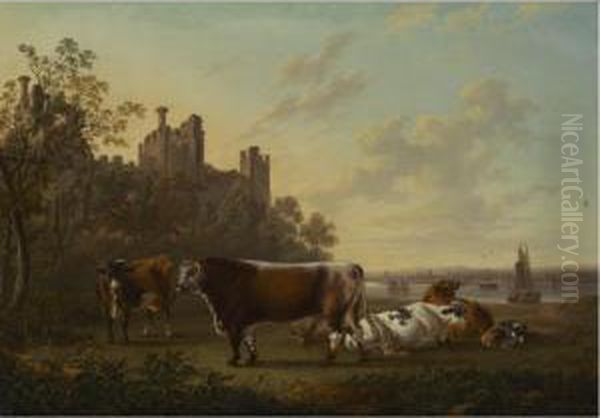 Longhorn Cattle, The Property Of Robert Parker Of Extwistle And Cuerden Oil Painting by Charles Towne