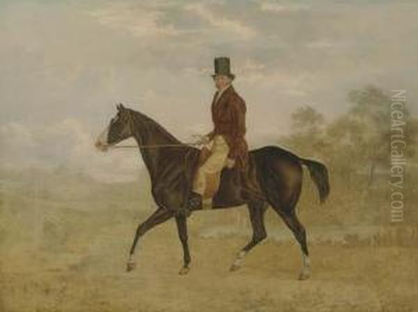 A Gentleman On A Bay Hunter In An Extensive Landscape,unfinished Oil Painting by Charles Towne